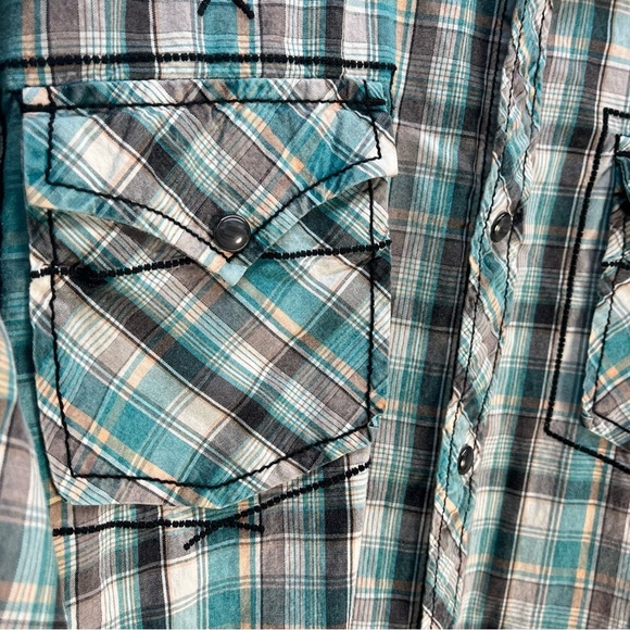 1843 Cowboy Up Vtg Mens Pearl Snap Western Blue Embroidered Button Up Shirt Sz L - Picture 4 of 8